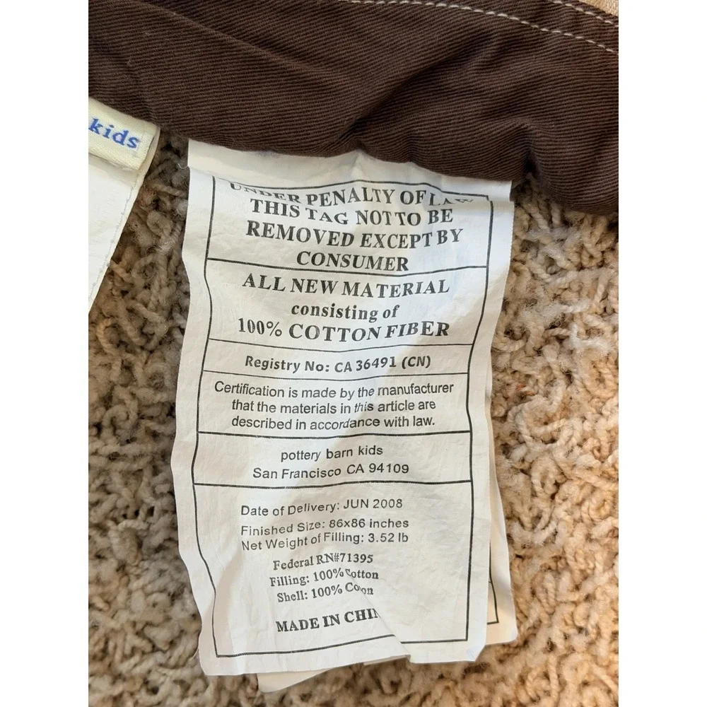 Pottery Barn Kids Jackson Pieced  Quilt Full Sz Vintage 2008 Boy Blue Tan Brown